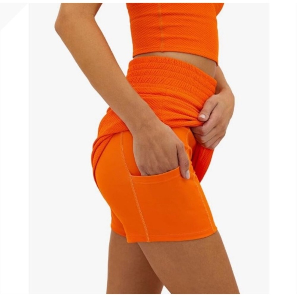 Beach Riot Thora Skort XS Orange Sport Tennis Honeycomb Textured Bold Bright - Picture 2 of 11